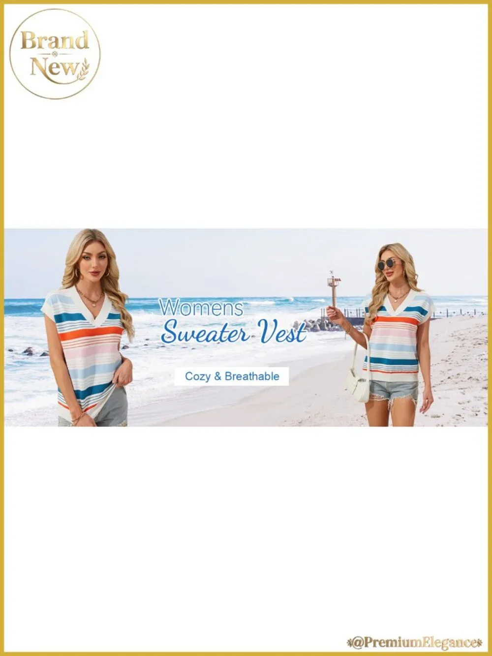 Women's Striped Color Block Cap Sleeve V Neck Knit Pullover Vest Top